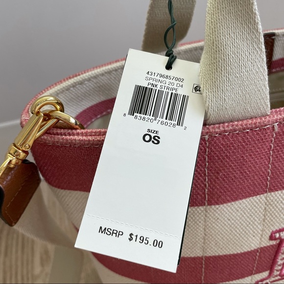 Lauren Ralph Lauren Small Striped Canvas Bag Pink - Picture 4 of 11